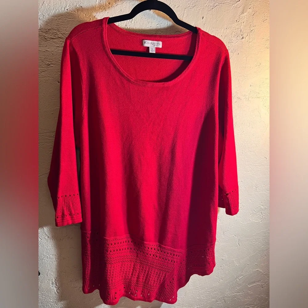 Kim Rogers Red Crochet Sweater 1X holiday